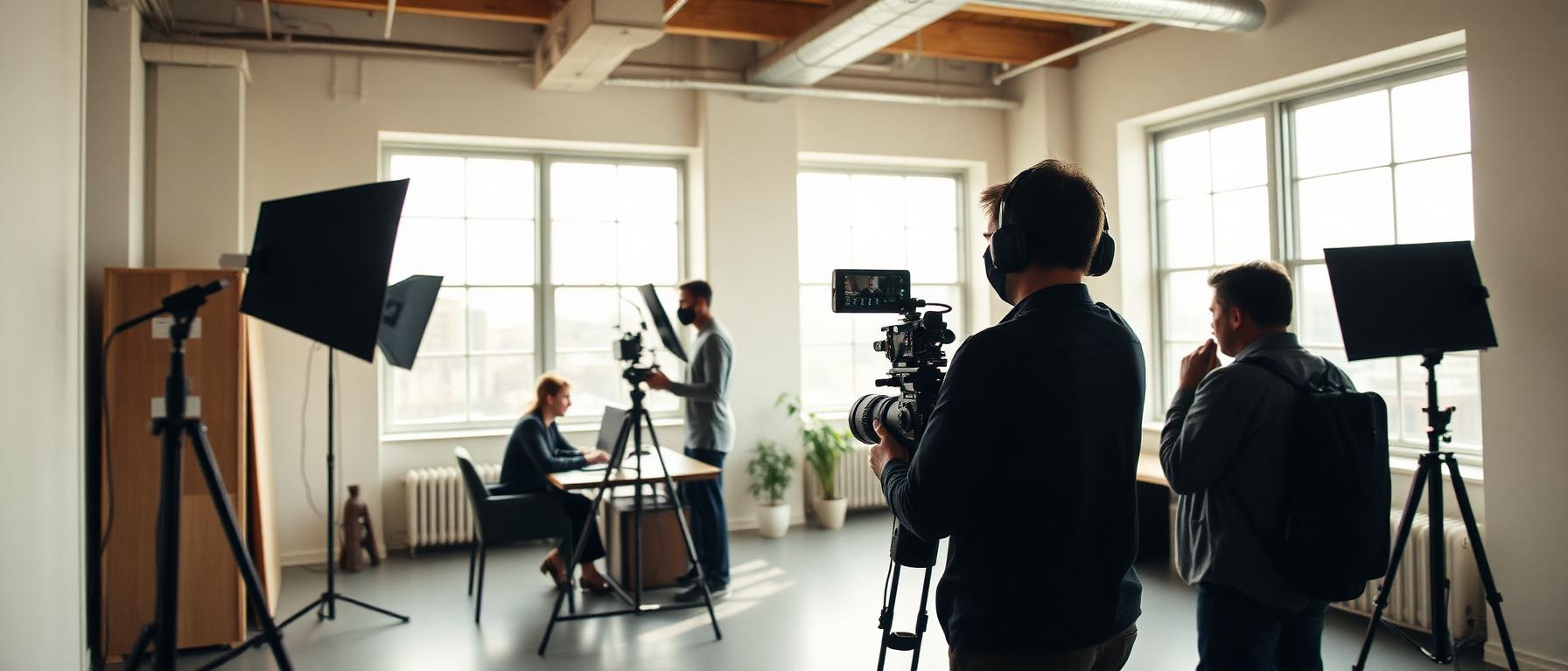Behind the Scenes einer Business-Content-Produktion in einem urbanen Loft-Office